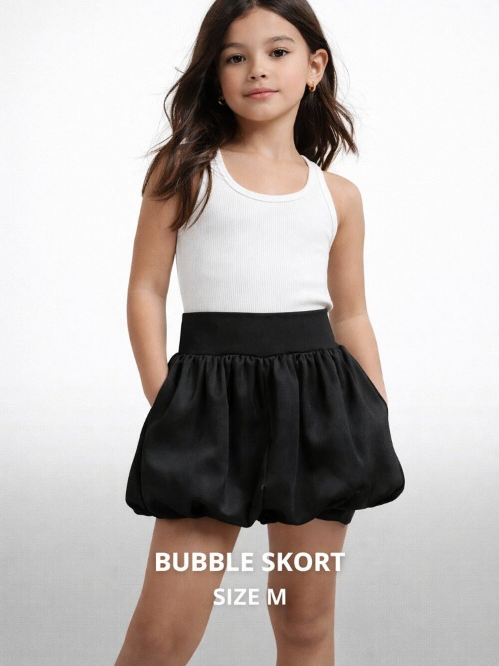 Girls Black Bubble Skirt Skort Size M Elastic Waist Puffy Mini Skirt Shorts